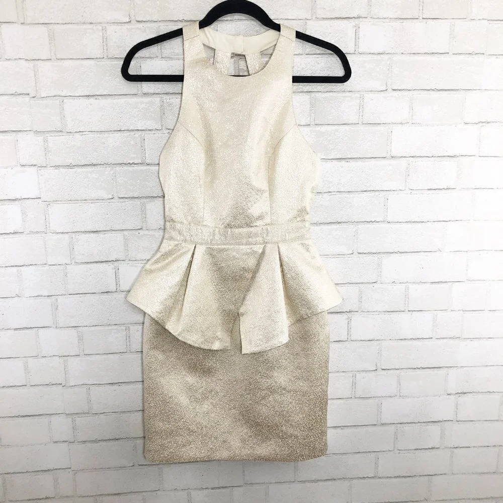 Keepsake Vintage Label Gold Strappy Cocktail Dress